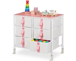 Kinderkamerladekast met 6 stoffen lades - HxBxD 615 x 68 x 405 cm - Wit/roze - Metalen frame - Kinderkast