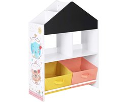 Kinderkamerplank, Speelgoedorganizer, Speelgoedplank Met Schoolbord, Multifunctionele Opbergdozen, Plank, Voor Kinderkamers, Speelkamers, Wit, Zwart, Oranje En Geel