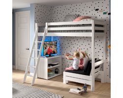 Kinderkamerset Pino - Hoogslaper, boekenkast & zetelbed - Wit