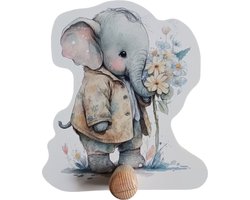 Kinderkapstok babykamer/ kinderkamer - Kapstok met olifantje - dieren - bloemen - Spring collectie - Kapstok hangend - Hout - Wandkapstok - Inclusief bevestigingsmateriaal - babykamer haakjes - Babykameraccessoires - 15x15 cm