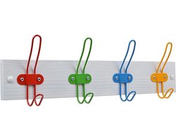 Kinderkapstok – Hout en Metaal – Mat Wit – Wandkapstok - 4 Haken