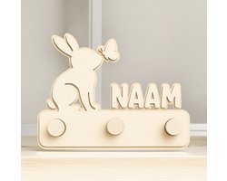 KinderKapstok Hout Kinderkamer – Wandkapstok Babykamer met Naam – Konijn kapstok – Origineel Kraamcadeau Verjaardagcadeau Baby / Kind