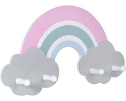Kinderkapstok-Houten Regenboog Kapstok - Wandkapstok Met 4 Haken - Hoogwaardige Kwaliteit - Eenvoudig Ontwerp En Zachte Kleuren - Voor Hal Of Kinderkamer - Amelie Stijl