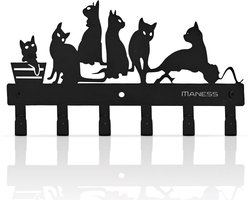 Kinderkapstok - katten - Kinderkapstok haakjes - Babykamer Kapstokken - 42cm - 6 haken – design Kapstokken - Inclusief bevestigingsmateriaal – Wandkapstok - Babykameraccessoires - Kinderkamer haakjes - Zwart - Modern