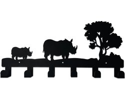 Kinderkapstok - neushoorn - Kinderkapstok haakjes - Babykamer Kapstokken - babykamer - 6 haken – design Kapstokken - Inclusief bevestigingsmateriaal – Wandkapstok - Babykameraccessoires - Kinderkamer haakjes - Zwart - Modern