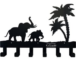 Kinderkapstok Olifant - haakjes - Babykamer Kapstokken - babykamer - 6 haken – design Kapstokken - Inclusief bevestigingsmateriaal – Wandkapstok - Babykameraccessoires - Kinderkamer haakjes - Zwart - Modern