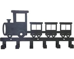 Kinderkapstok - trein - Kinderkapstok haakjes - Babykamer Kapstokken - babykamer - 6 haken – design Kapstokken - Inclusief bevestigingsmateriaal – Wandkapstok - Babykameraccessoires - Kinderkamer haakjes - Zwart - Modern