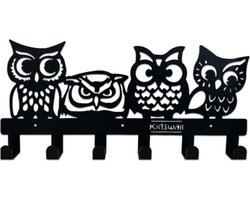 Kinderkapstok uil - Kinderkapstok haakjes - Babykamer Kapstokken - babykamer - 6 haken – design Kapstokken - Inclusief bevestigingsmateriaal – Wandkapstok - Babykameraccessoires - Kinderkamer haakjes - Zwart - Modern