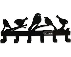 Kinderkapstok - vogels - Kinderkapstok haakjes - Babykamer Kapstokken - babykamer - 6 haken – design Kapstokken - Inclusief bevestigingsmateriaal – Wandkapstok - Babykameraccessoires - Kinderkamer haakjes - Zwart - Modern