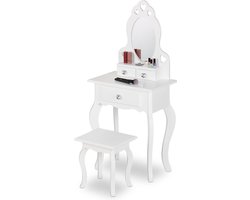 Kinderkaptafel met spiegel en krukje - HxBxD 110 x 50 x 30 cm - voor kinderen vanaf 3 jaar - make-up tafel wit make up tafel