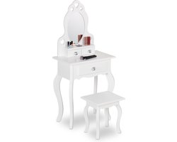 kinderkaptafel - met spiegel - krukje - 110 x 50 x 30 cm - voor kinderen vanaf 3 jaar - make-up tafel - wit