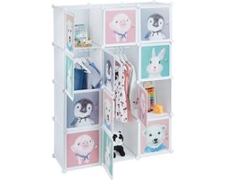kinderkast - 8 vakken - deuren - 145 x 109 x 37 cm - speelgoedkast - wit