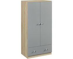 Kinderkast Beldinupp met lade 123x60x40 cm eikenkleurig en grijs [en.casa]