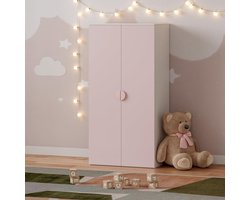 Kinderkast - Kledingkast - Kleding Opbergen - Kindvriendelijk Ontwerp - 123x60x40cm - Wit Roze
