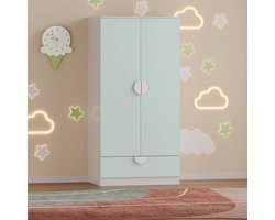 Kinderkast met 2 Deuren en Lade - Stijlvolle Kledingkast voor Kinderen