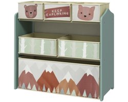 Kinderkast met 6 stoffen dozen schattig motief 63 x 30 x 66 cm groen Geschikt voor kinderkamers, speelkamers en kinderdagverblijven kluisjes Woonkamerkast Glad gelakt oppervlak, eenvoudig schoon te maken en onderhoudsarm