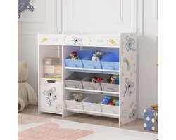 Kinderkast met boxen - Opbergkast speelgoed - Kinderkamer organiseren - Koala motief - 90x80x30 cm - Grijs blauw