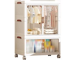 Kinderkast met deuren - Garderobe op wielen - Kleding opbergen - Transparante deuren - 55x32.5x99.6cm - Wit