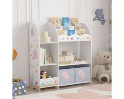 Kinderkast met open vakken en opbergboxen voor speelgoed en boeken 100x93x30 cm