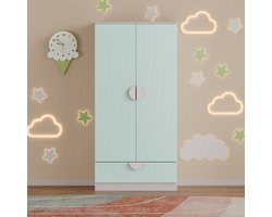 Kinderkast Sandnes kledingkast 123x60x40 cm wit en mintgroen [en.casa]