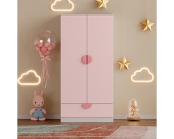 Kinderkast Sandnes kledingkast 123x60x40 cm wit en roze [en.casa]