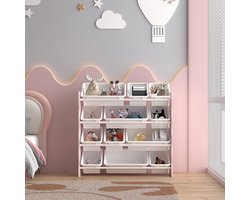 Kinderkast Vestnes met 12 boxen 78x86x27 cm roze en wit [en.casa]