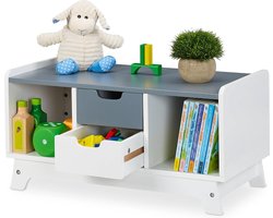 Kinderkast voor speelgoed en boeken - 30x60x30 cm - 4 vakken - meisjes en jongens - lage opbergkast - wit en grijs speelgoedkast