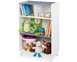 Kinderkast voor speelgoed en boeken - 4 vakken - 90x60x30 cm - kinderkamer speelgoedrek - peuter - wit/grijs speelgoedkast