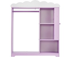 Kinderkledingkast 91x30x103cm, Kast met Spiegel, Kledingstang en Planken, Verkleedkast van Mdf met Sieradendoos voor Meisjes, Opbergkast voor Kostuums, Speelgoed en Poppen, Paars