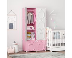 Kinderkledingkast met Deur en 6 Opbergvakken Meisjes Slaapkamer Organizer Roze