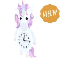 Kinderklok Eenhoorn roze | STIL UURWERK | dieren wandklok van hout voor kinderkamer en babykamer - decoratie accessoires | meisjes slaapkamer