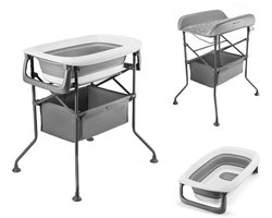 Kinderkraft BUBBLY Badje met Verschoontafel - Multifunctioneel 5-in-1 Ontwerp - Opvouwbaar - Grijs
