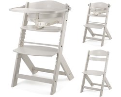 Kinderkraft ENOCK - Houten Kinderstoel 3-in-1 - Hoge babystoel - Hoogte verstelbaar in 5 niveaus - 3-punts gordels - Tot 10 jaar - Beige