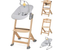 Kinderkraft ENOCK met CALMEE 3-in-1 Houten Kinderstoel - Voor Baby’s en Kinderen tot 10 Jaar - Verstelbaar, Inclusief 3-Punts Gordels en Schommelstoel - Natuur