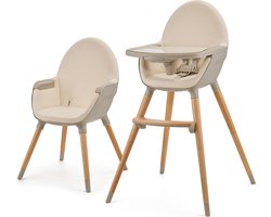 Kinderkraft FINI 2 - 2-in-1 Kinderstoel - Elegante kunstlederen bekleding - Verstelbare, afneembare tray - Om te zetten in speelfauteuil - Veiligheidsriemen - Antislip voeten - Geschikt voor kinderen van 6 maanden tot 5 jaar - Beige