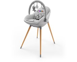 Kinderkraft FINI UP Kinderstoel 3‑in‑1 – Kunstlederen Bekleding – Verstelbare Tray – Ligstoeltje - Omzetbaar naar Speelfauteuil – Vvan de geboorte tot 20 kg – Grijs