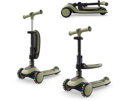 Kinderkraft HALLEY 2 2-in-1 Loopfiets en Driewieler Step - Voor Kinderen van 1-5 Jaar, Max 50 kg - Verstelbaar Zadel en Stuur, Opvouwbaar, LED Wielen - Groen
