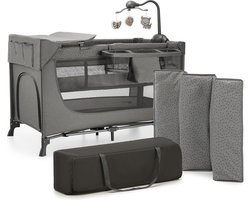 Kinderkraft JOY 2 ACC Reisbed 3-in-1 – Voor baby's tot 15 kg – Snel inklapbaar – Inclusief speelcarrousel, luierplateau, aankleedonderlegger en draagtas – Grijs