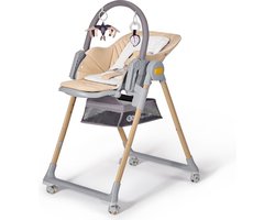 Kinderkraft LASTREE – 2-in-1 Wipstoel en Kinderstoel – Verstelbare Rugleuning & Voetsteun – 5 Hoogte-instellingen – Inclusief Speeltjes – Makkelijk te Reinigen – Tot 15 kg – Beige