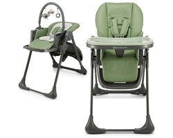 Kinderkraft TUMMIE 2-in-1 Kinderstoel – Combi-kinderstoel vanaf geboorte – Verstelbare ligpositie en voetensteun – Inclusief speelboog – Groen