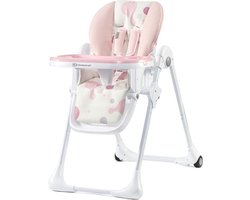 Kinderkraft YUMMY - Hoge kinderstoel - babystoel - Ergonomisch - Comfortabel - Verstelbare rugleuning - Opvouwbaar - Met verstelbare hoogte - Voetensteun - Verwijderbaar dubbel eetblad - Roze