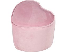 Kinderkruk Lil Sofa in hartvorm - Comfortabele kruk in roze fluwelen stof - Gestoffeerde meubelpoef voor kinderkamer - Zithoogte 24 cm