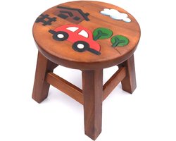 Kinderkrukje | Opstapje | Kruk voor kinderen | Hout | Samanboom | Rode Auto | L25 x B25 x H25 cm | Geboorte | Kado | Kraamcadeau | Sinterklaas | Kerst