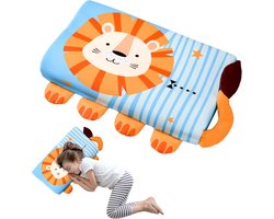 Kinderkussen van traagschuim, wiegkussen, kussenhoes inbegrepen, kinderkussen, kindernapkussen, unisex voor jongens en meisjes(Lion)