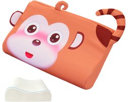 Kinderkussen van traagschuim, wiegkussen, kussenhoes inbegrepen, kinderkussen, kindernapkussen, unisex voor jongens en meisjes(Ondeugende apenstijl)