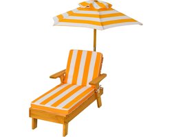 Kinderligstoel - Zonstoel voor kinderen - Buiten ontspannen - Met parasol - 91 x 49 x 107 cm - Geel