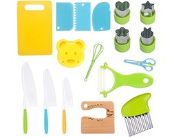Kindermessenset - 17 Stuks - Mes kind - Veilige messen voor Kinderen - Kindermes-Kindermessen - Kindvriendelijke messen - Kinderbestek - Messenset voor kinderen - Kindermessenset met Snijplank en Uitsteekvormpjes - keukengereedschap voor kinderen