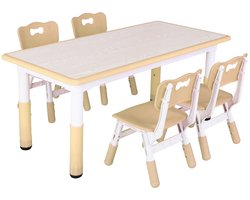 Kindermeubel Set – Kindertafel – Kinderstoel – Speeltafel – Kinderbureau – Verstelbare Hoogte – Duurzaam Geel Plastic Hout