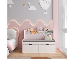 Kindermeubel Vestnes kinderbank met opbergrek en kussen 100x70x45 cm wit en roze [en.casa]