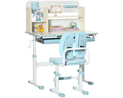 Kindermeubelset - Kindertafel - Kinderstoel - Kinderbureau - Kinder Bureau & Stoel Set - Studie Tafel & Stoel - Hoogter Verstelbar - voor Kinderen - 3-12 jaar oud - PP - MDF - Staal - Polyester - Schuim - 80 x 52 x 88-109 cm - Blauw
